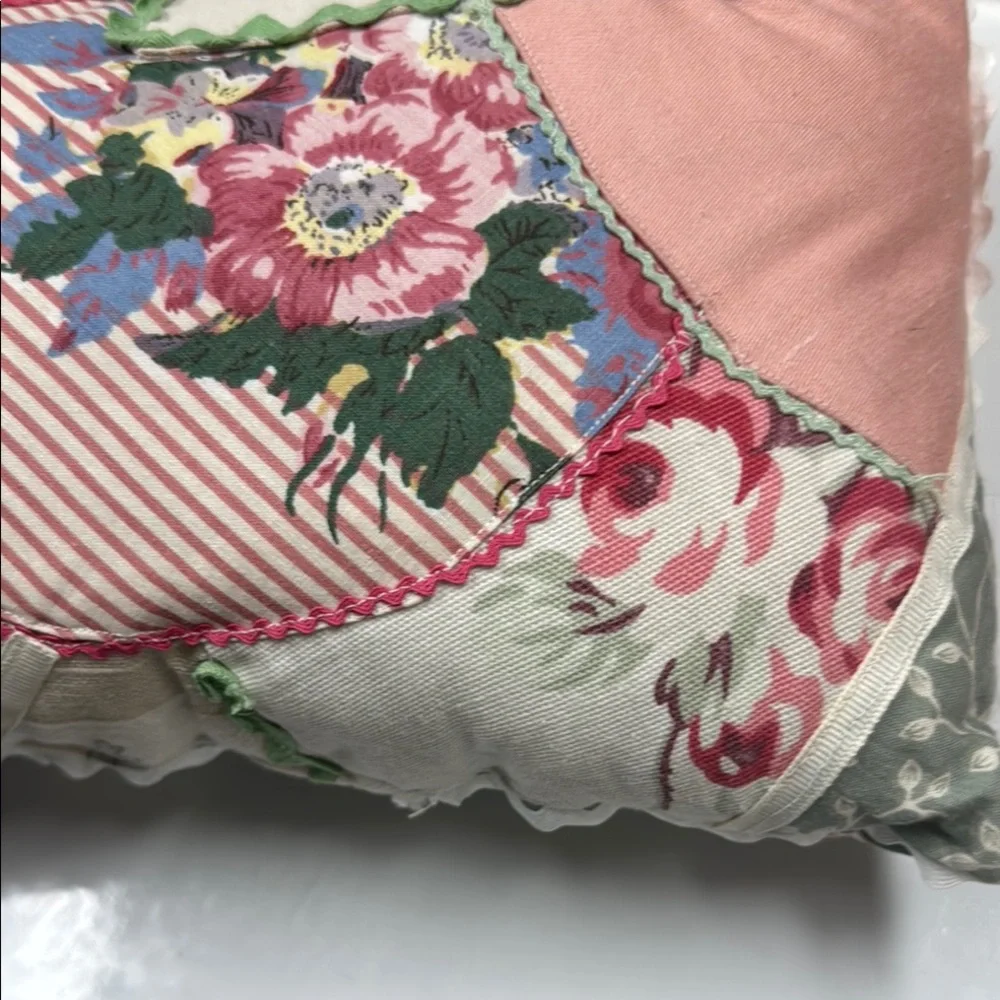 Pillow Vintage Patchwork Rick Rack Pillow with Floral Design